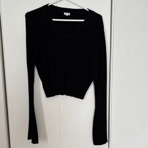Garage Black Long Sleeve V-Neck Top